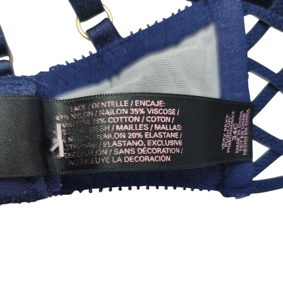 Victoria's Secret Push Up Bra Blue Navy 34C Padded Underwire Strappy Very Sexy - Picture 12 of 12
